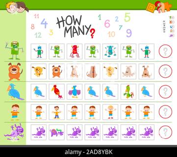 Jeu de compte avec les personnages de dessins animés Banque D'Images