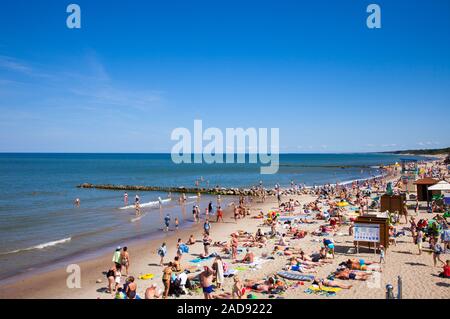 Une foule de baigneurs en Zelenogradsk beach situé sur la côte de la mer Baltique, la Russie. Banque D'Images