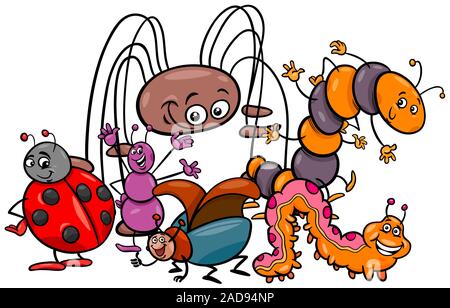 Groupe de personnages de dessins animés drôles d'insectes Banque D'Images