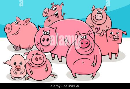 Les porcs heureux personnages des animaux de ferme Banque D'Images