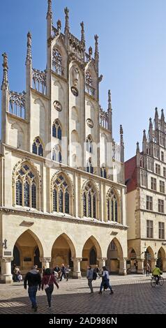 Hôtel de ville sur les lieux historiques de marché principal, Muenster, Germany, Europe Banque D'Images