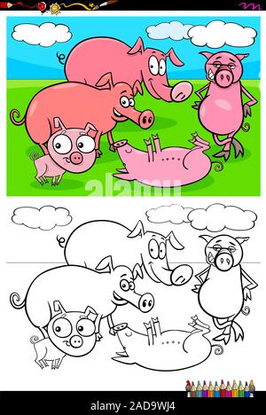 Funny animal porcs groupe caractères livre couleur Banque D'Images