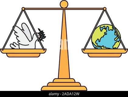 Colombe le vol avec la branche d'olivier et de la planète en équilibre Illustration de Vecteur