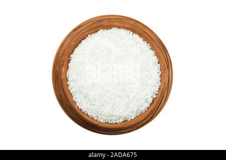 L'acide citrique dans une cuvette brillant isolé sur un fond blanc. Vue de dessus. Banque D'Images