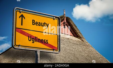 Beauté et laideur Street Sign Banque D'Images