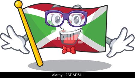 Geek super drôle drapeau smart burundi mascot cartoon style Illustration de Vecteur