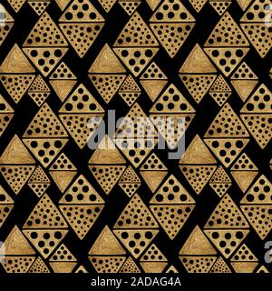 Or ethnique motif transparent peint à la main. Abstract rhombus et triangles fond doré. Texture géométrique tribal aztèque. Banque D'Images