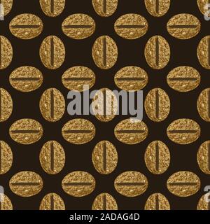 Or, les grains de café modèle homogène. Résumé fond d'or peint à la main. Texture glitter stylisé dans un style vintage. Banque D'Images