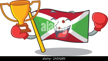 Boxe super cool drapeau gagnant le Burundi dans Mascot cartoon style Illustration de Vecteur