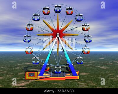 La grande roue à la fête foraine avec gondoles Banque D'Images