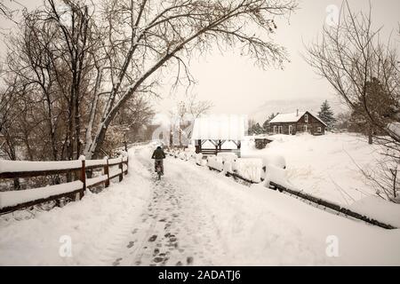 Cycliste sur des Sentier du ruisseau clair - l'histoire de Golden Park, Golden, Colorado, USA Banque D'Images