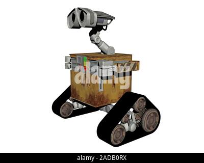 Petit robot sur chaînes avec l'appareil photo Banque D'Images