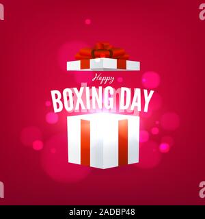 Happy Boxing Day avec open gift box sur fond rouge. Illustration de Vecteur