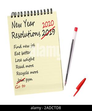 Résolutions pour la nouvelle année 2019 - même à nouveau. Liste Notepad isolé sur blanc. Banque D'Images