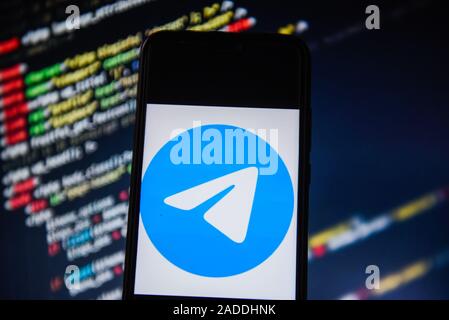 La Pologne. 9Th Jul 2019. Dans cette photo illustration un télégramme vu le logo affiché sur un smartphone. Credit : Omar Marques/SOPA Images/ZUMA/Alamy Fil Live News Banque D'Images