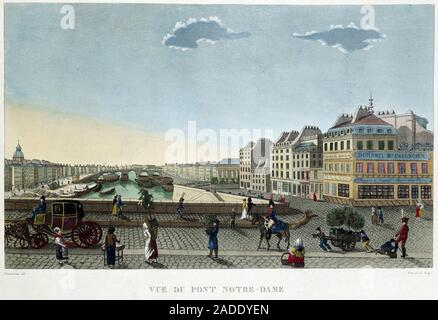 Vue du pont Notre-Dame - dans 'Vues de Paris' par Courvoisier, 1827 Banque D'Images