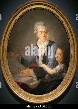 Portrait de Claude Nicolas Ledoux (1736-1806), avec sa fille Marie. (Ledoux tient les plans de la maison du directeur de la cité industrielle d'Arc Banque D'Images