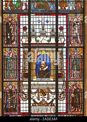 Manchester Central library, Shakespeare joue vitraux Windows, City Centre, nord-ouest de l'Angleterre, Royaume-Uni Banque D'Images