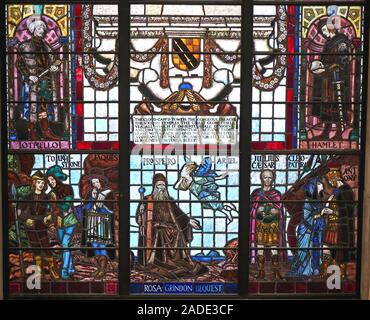 Manchester Central library, Shakespeare joue vitraux Windows, City Centre, nord-ouest de l'Angleterre, Royaume-Uni, Othello, Hamlet, as Vous l'aimez Banque D'Images
