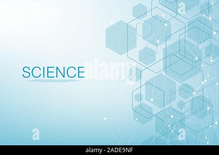 Fond abstrait géométrique molécule avec hexagones. Motif de la technologie avec des lignes, des points, des hexagones. Molécule futuriste concept formes à usage médical Illustration de Vecteur