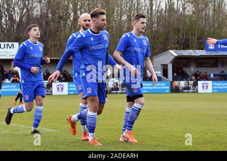 Swindon Supermarine football club Swindon Wiltshire England Uk. 30/11/2019. Swindon Supermarine dans webbswood stadium célébrations après avoir marqué Banque D'Images