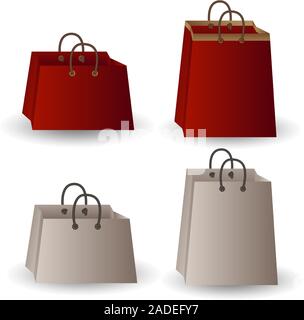 Ensemble de quatre partie faveur cadeau papier blanc et rouge avec des sacs du ruban d'or isolé sur fond blanc. Illustration de Vecteur