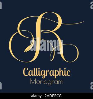 Lettrage calligraphique main monogramme R design Illustration de Vecteur
