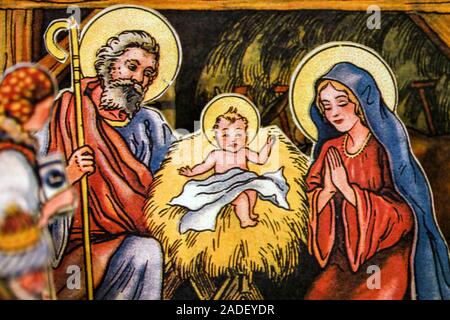 Noël scène de la Nativité scènes traditionnelles de la naissance de Jésus Crib. Ancien modèle de papier Banque D'Images