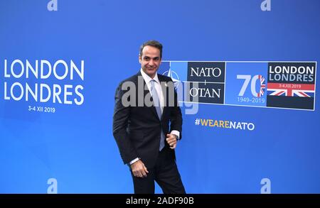 Premier Ministre de la Grèce, Kyriakos Mitsotakis arrive pour l'assemblée annuelle des chefs de gouvernement de l'OTAN sommet au Grove Hôtels à Watford, Hertfordshire. PA Photo. Photo date : mercredi 4 décembre 2019. Voir l'histoire de la politique de l'OTAN. PA Crédit photo doit se lire : J Chris Ratcliffe/PA Wire Banque D'Images