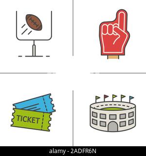 Le football américain color icons set. Doigt de mousse rouge, match de baseball, arena, signe objectif. Illustrations vectorielles Illustration de Vecteur