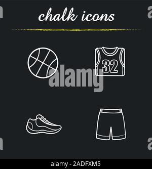 Chalk Basket-ball icons set. Ball, chaussure, t-shirt, short. L'uniforme de joueur de basket-ball. Illustrations vectorielles chalkboard Illustration de Vecteur