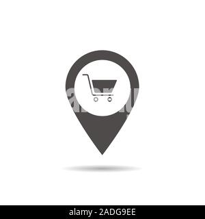 L'icône de localisation de supermarché. Ombre portée pointeur de carte silhouette symbole. Panier identifier. Épicerie à proximité. Vector illustration isolé Illustration de Vecteur