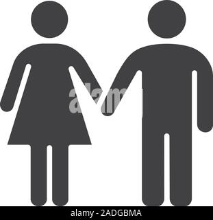 L'icône de couple. Symbole de Silhouette. L'homme et la femme se tenant la main. L'espace négatif. Vector illustration isolé Illustration de Vecteur