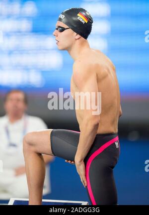 L'Allemagne en compétition dans l'Fynn Minuth men's 400m chauffe pendant l'Bref Cours de natation A Tollcross International Swimming Centre, Glasgow. Banque D'Images