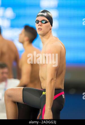 L'Allemagne en compétition dans l'Fynn Minuth men's 400m chauffe pendant l'Bref Cours de natation A Tollcross International Swimming Centre, Glasgow. Banque D'Images