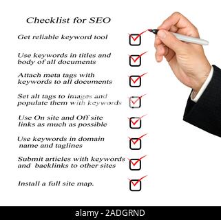 Présentation de liste de contrôle de SEO Banque D'Images