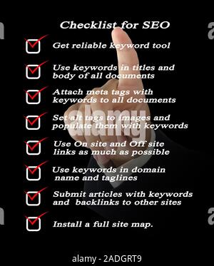 Présentation de liste de contrôle de SEO Banque D'Images