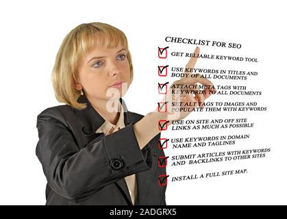 Présentation de liste de contrôle de SEO Banque D'Images