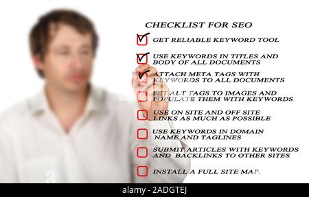 Présentation de liste de contrôle de SEO Banque D'Images