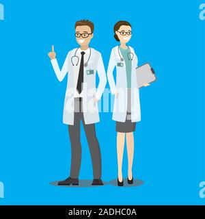 Cartoon couple de médecins,sourire,mâles et femelles vector illustration Illustration de Vecteur