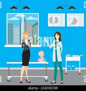 Cartoon femme médecin et Mère avec enfant de l'hôpital,prix,vector illustration Illustration de Vecteur