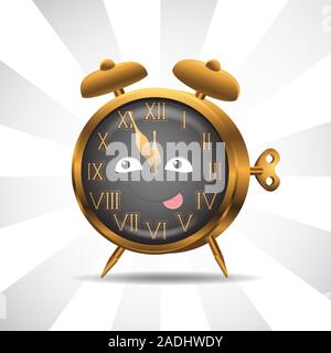 Réveil caractère or sur fond isolé. Image vectorielle. Dessin animé. Illustration de Vecteur