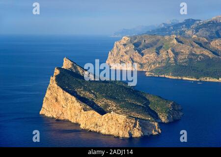 Vue aérienne de l'île de Sa Dragonera, petite réserve naturelle et à proximité San Telmo, Majorque, îles Baléares, Espagne Banque D'Images