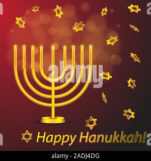 Happy Hanukkah menorah avec arrière-plan lumineux, étoile de David sur fond isolé. Vector illustration Illustration de Vecteur