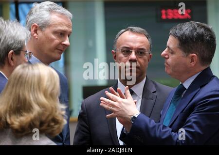 Bruxelles, Belgique. 4 décembre 2019. Le ministre grec des Finances Christos Staikouras assiste à une réunion des ministres des Finances de l'Eurogroupe. Credit : ALEXANDROS MICHAILIDIS/Alamy Live News Banque D'Images