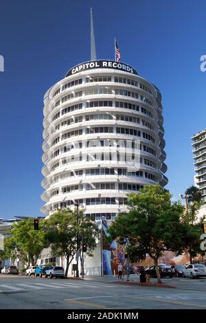 Los Angeles, Californie - le 06 septembre 2019 : l'emblématique bâtiment Capital Records à Hollywood, Los Angeles, USA. Banque D'Images