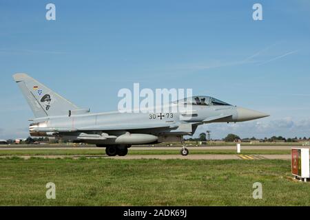 L'Eurofighter Typhoon 30 +73 du TLG 73 German Air Force, basé à Laage, vu sur l'exercice à RAF Coningsby, Lincolnshire le 13 septembre 2018. Banque D'Images