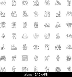 Les membres de la famille des icônes de ligne, signes, symboles, vecteur illustration linéaire défini Illustration de Vecteur