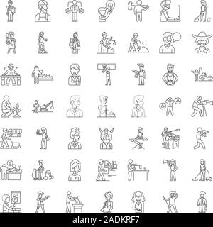 Linéaire Professions icônes, signes, symboles ligne vectorielle illustration set Illustration de Vecteur