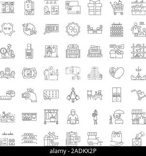 Shopping mall icônes linéaire, signes, symboles ligne vectorielle illustration set Illustration de Vecteur